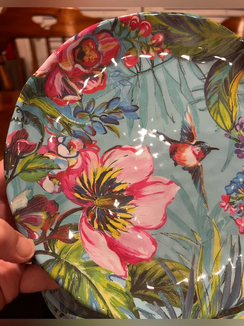 Pier 1 Exclusive Melamine Tropical Hummingbird Floral Plates 8.5 Inch Set of 4
